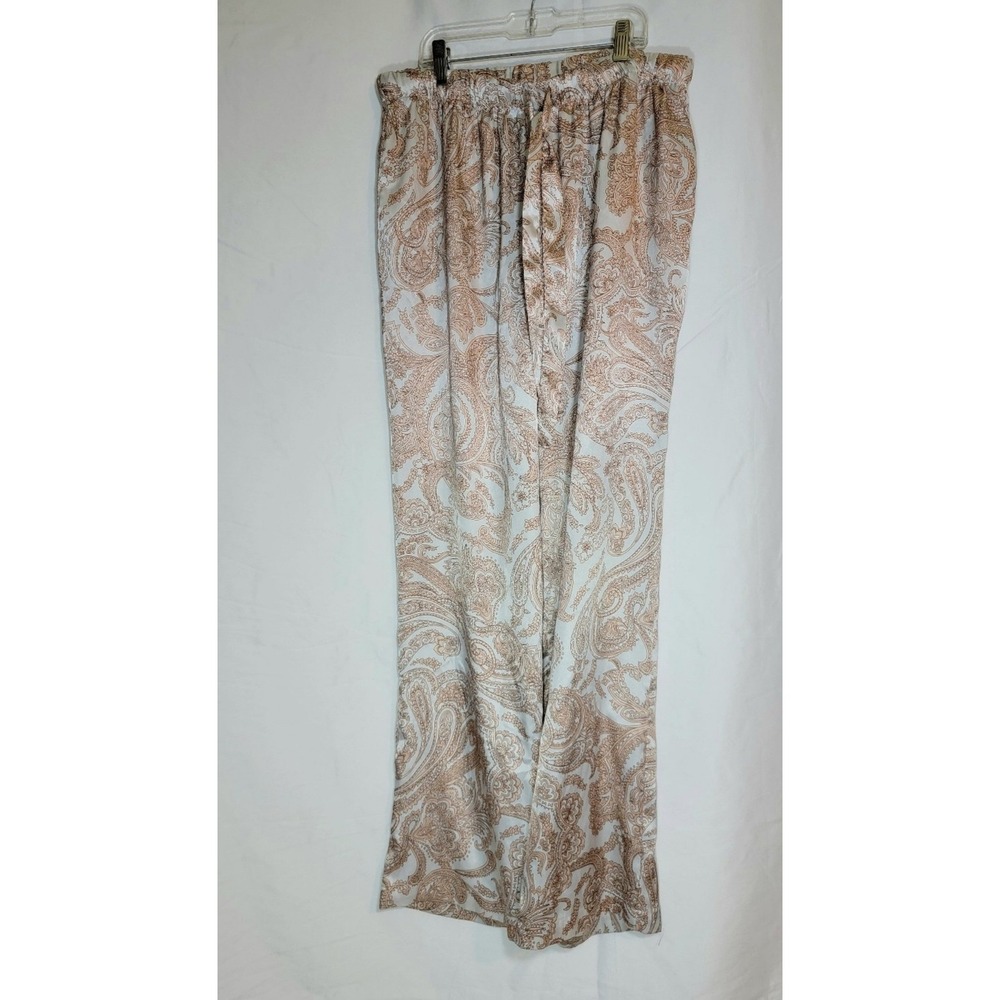 Victoria's Secret Paisley Satin Pajama Pants Tan White Wide Leg Lounge M/M
